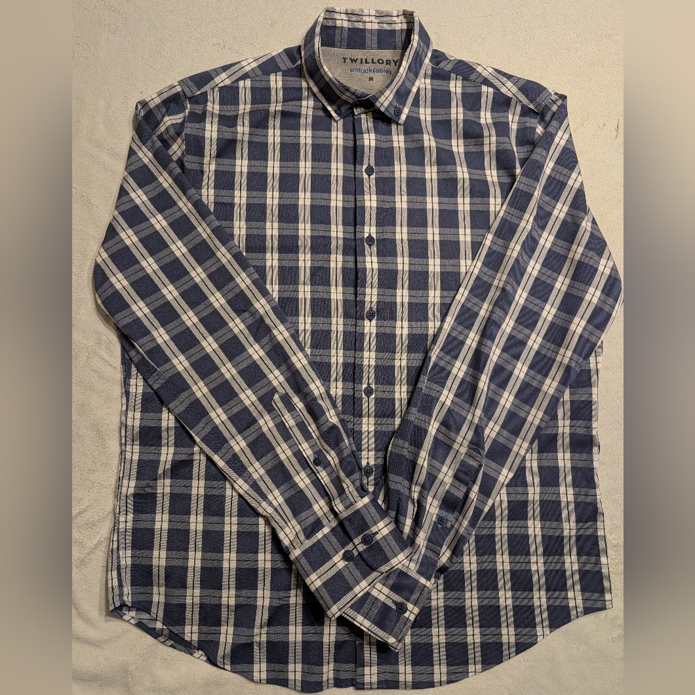 Twilllory Untuckable Men's Blue Plaid Shirt
